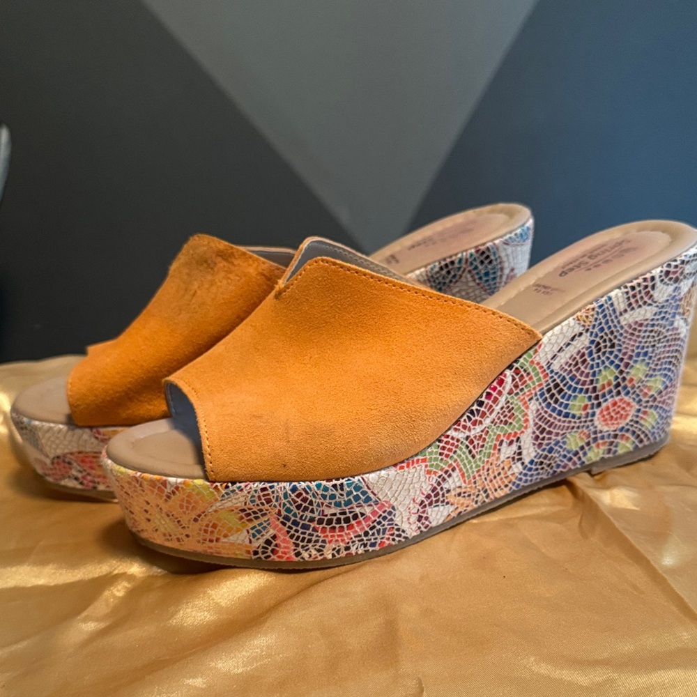 Spring Step Orange Wedge Sandals